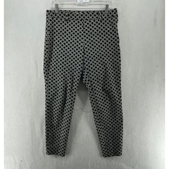 H&M Ankle Pants Women's Sz 8 Black Pattern High-Rise Skinny Stretch Pockets - Picture 1 of 12